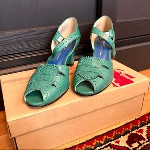 Re-mix Vintage Heels Sandals Blue Green 7.5